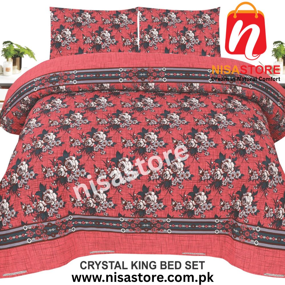 YUMS RED 3PCS DIAMOND CRYSTAL BED SHEET KING SIZE/=NS17