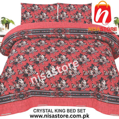 YUMS RED 3PCS DIAMOND CRYSTAL BED SHEET KING SIZE/=NS17